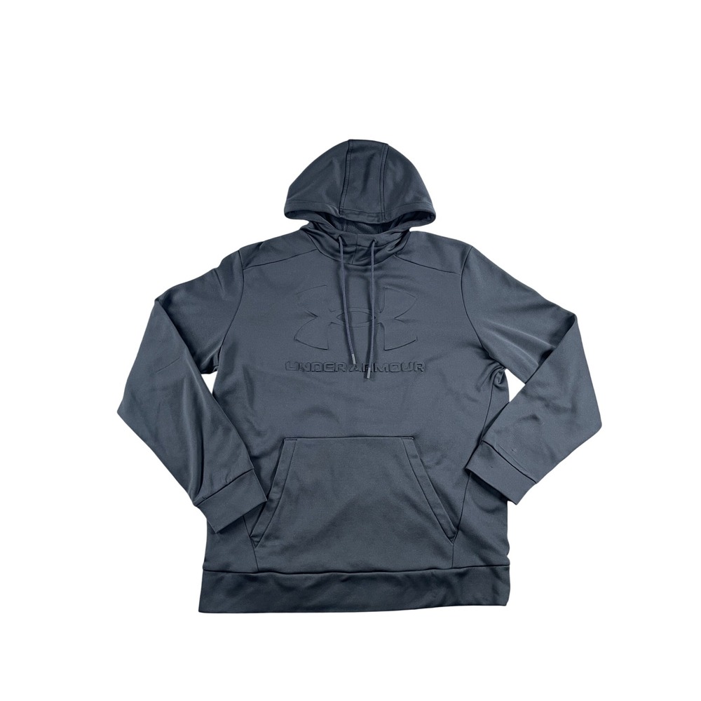 Under Armour Storm Mens Medium Gray Embossed Logo Fleece Hoodie Sweatshirt